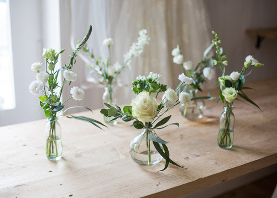 Whites and Greens Bud Vases